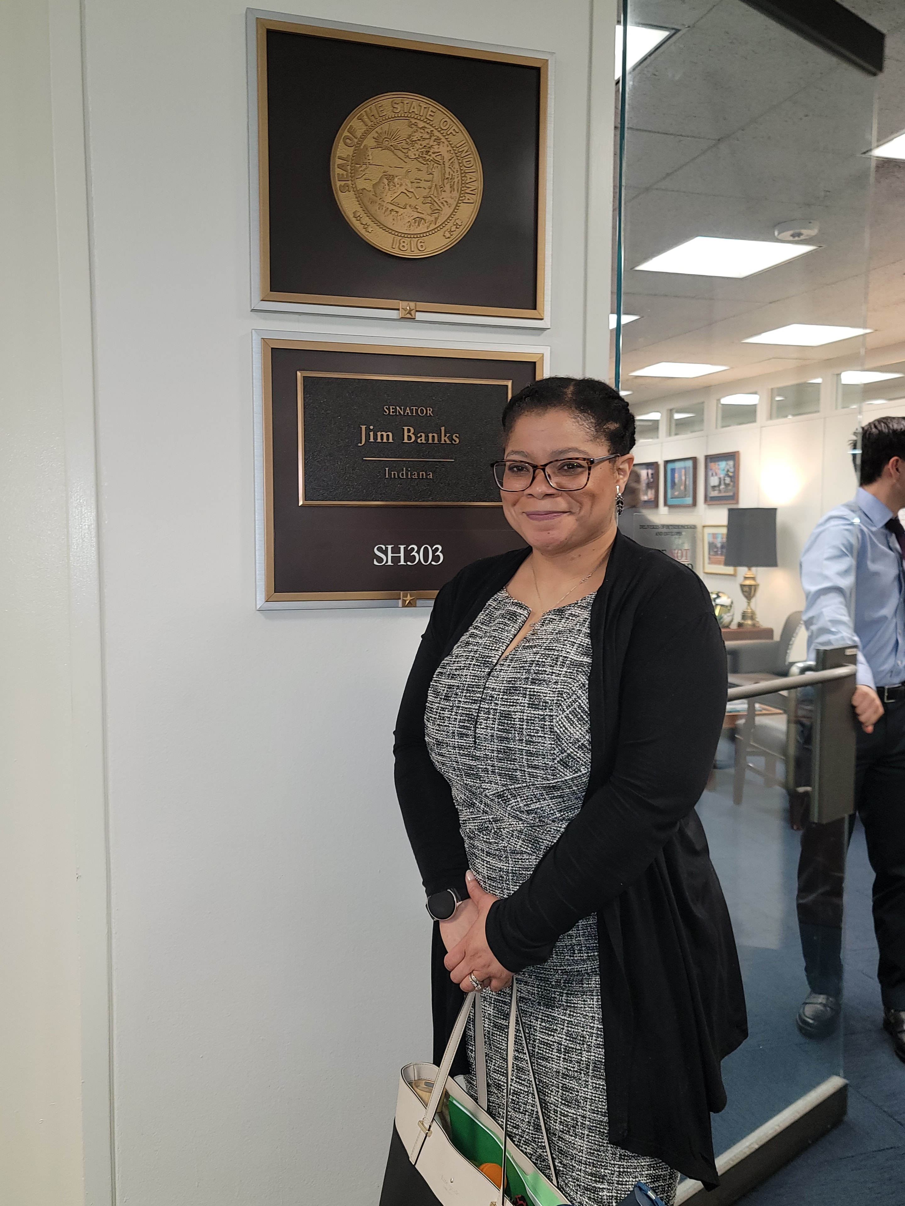 Dr. Ann C. Kimble-Hill outside Senator Jim Banks' office (SH303) on Capitol Hill during a science policy advocacy visit